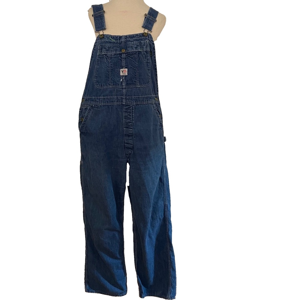 Vintage BIG BUCK Denim Overalls Bib Pants Blue Jean Workwear Utility Size‎ Large